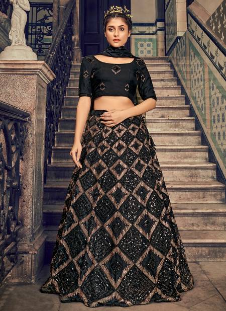 Black Colour Shubhkala Bride Vol 1 Fancy Designer Party Wedding Wear Net Sequince Embroidery Work Lehenga Choli Collection 1702